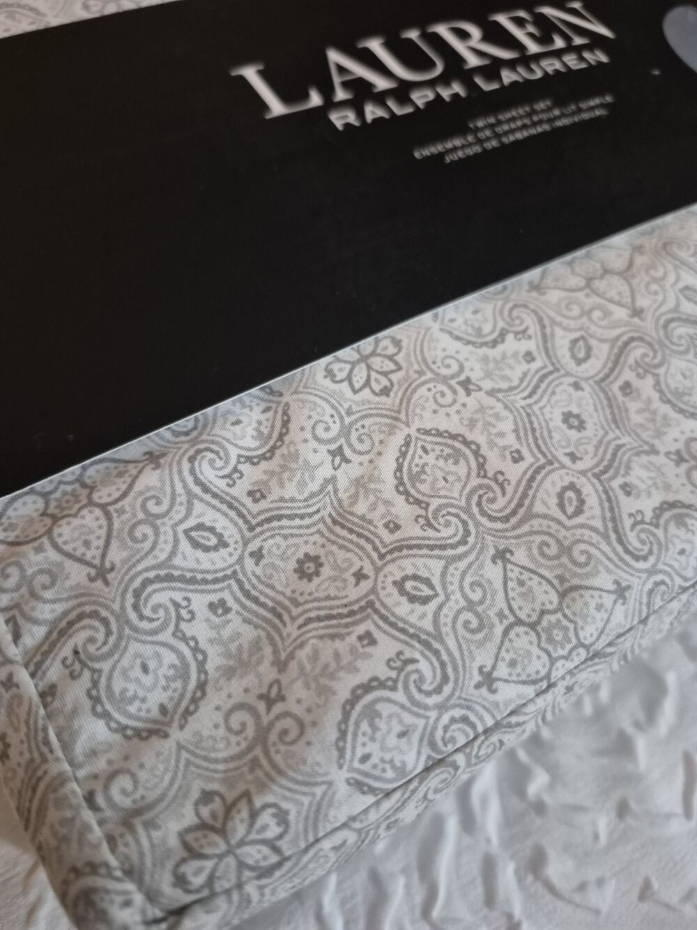 💥 Ralph Lauren Twin Sheet Set 100% Cotton White Gray 3pc NEW